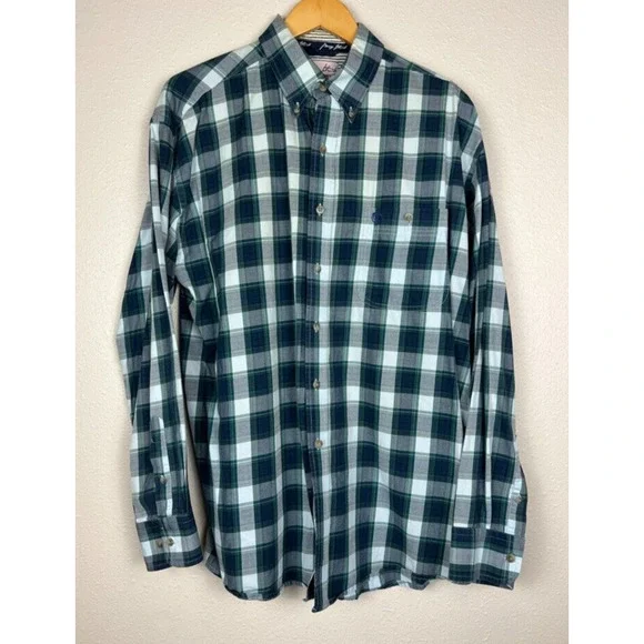 Wrangler George Strait Mens L/XL Blue Green Plaid Long Sleeve Button Down Shirt - Picture 2 of 7